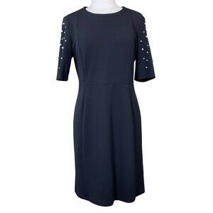 Black Ronni Nicole Pearl Accent Sleeve Sheath Dress Back Zip Closure Size 10